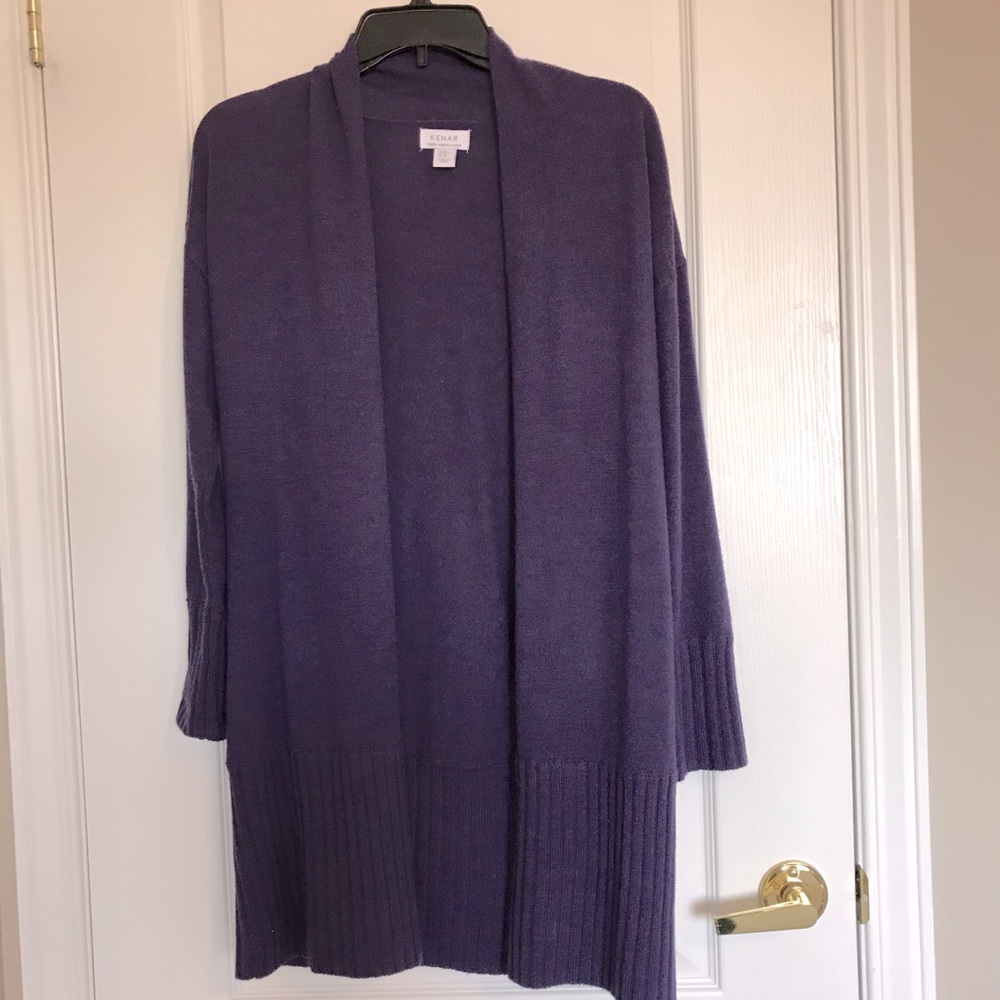 Kenar Soft Purple long midi cardigan 100 % merino wool.  No pills or pills.